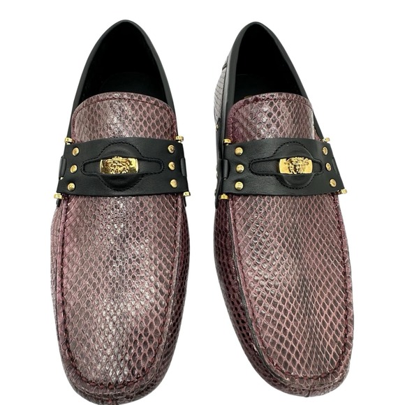 Versace Python Leather Driver Loafers Medusa Burgundy EU39.5 US6.5 Italy